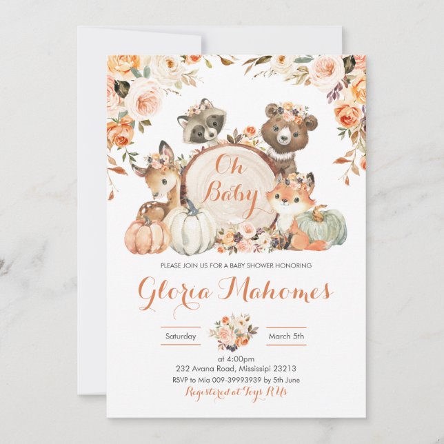 Invitación Chica de Woodland de Otoño Oh Baby Baby Shower (Anverso)