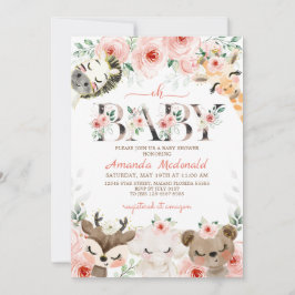 Invitación Chica de Woodland Floral Rosa Baby Shower