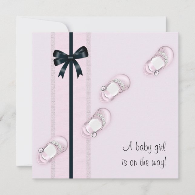 Invitación Chica de zapatos para bebé rosa Baby Shower (Anverso)