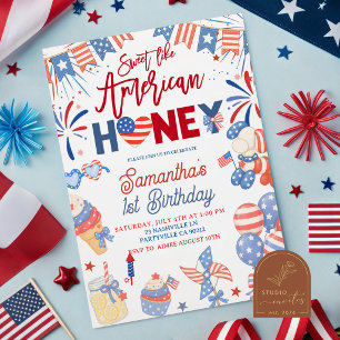 Invitación Chica del 4 de Julio Cumpleaños Miel Americana