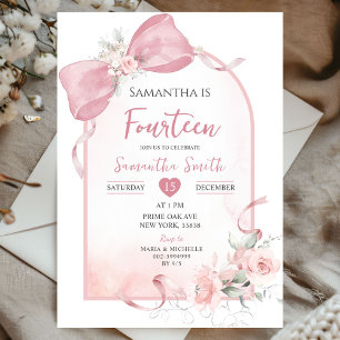 Invitación Chica del arco de la cinta de opciones rosada de R