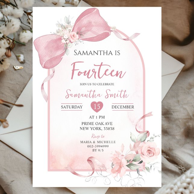 Invitación Chica del arco de la cinta de opciones rosada de R (Subido por el creador)