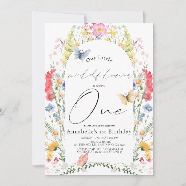 Invitación Chica del Arco de Mariposa de Little Wildflower (Anverso)