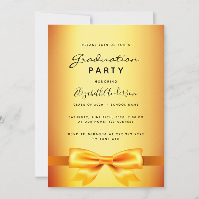 Invitación Chica del arco de oro de la fiesta de graduación (Anverso)