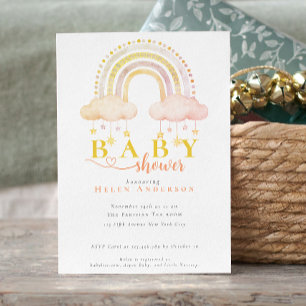 Invitación Chica del Arcoíris de Acuarela Boho Baby Shower