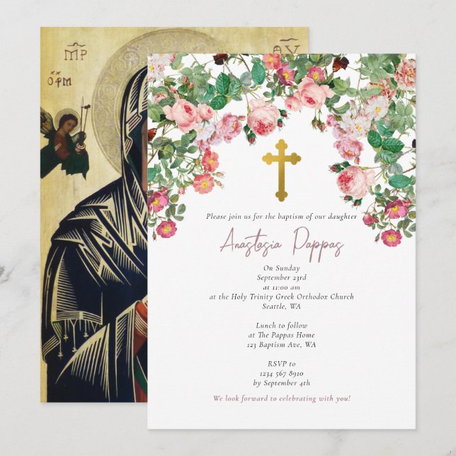 Invitación Chica del bautismo de cristianismo ortodoxo griego (Anverso / Reverso)