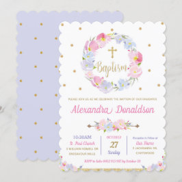 Invitación Chica del bautismo de flor rosado