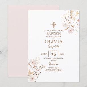 Invitación Chica del bautismo de flores silvestres