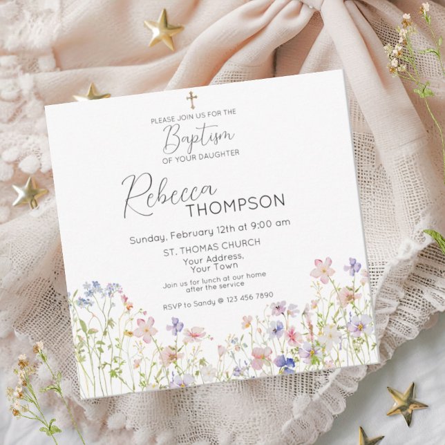 Invitación Chica del bautismo de flores silvestres (Subido por el creador)