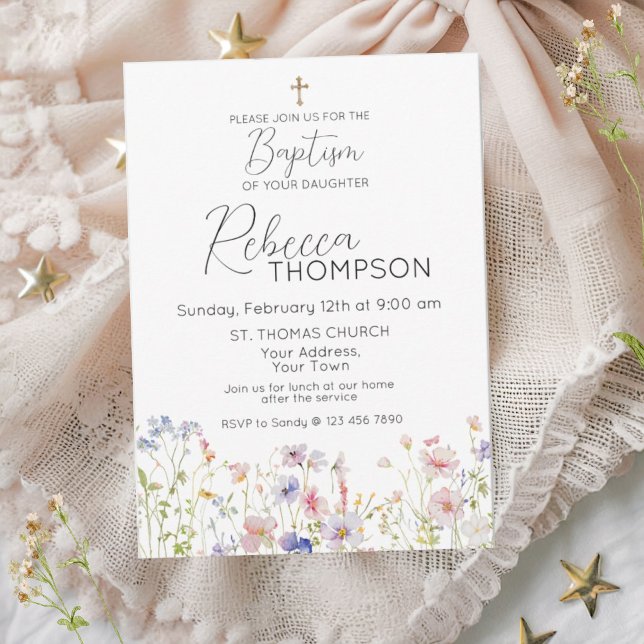 Invitación Chica del bautismo de flores silvestres (Subido por el creador)