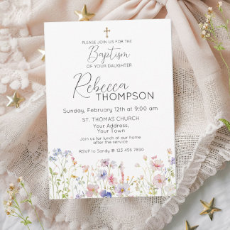 Invitación Chica del bautismo de flores silvestres