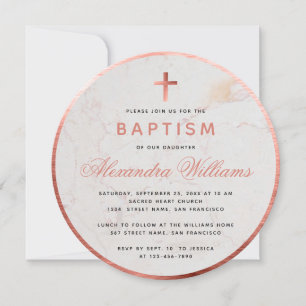 Invitación Chica del bautismo Faux Rosa Gold Marble Guión ros