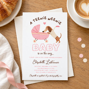 Invitación Chica del bebé de perro salchicha rosa Teenie Ween