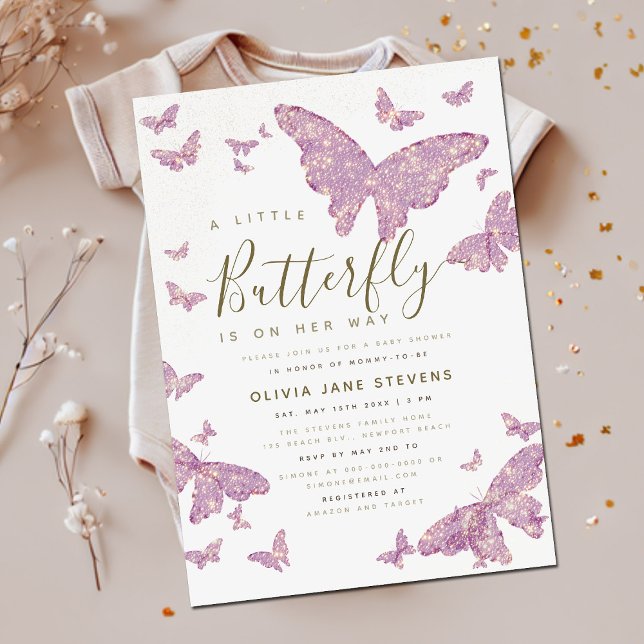 Invitación Chica del Boho de la mariposa rosa caprichosa Baby (Subido por el creador)