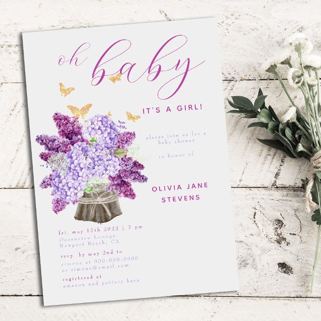Invitación Chica del Boho de la mariposa Rustica Lilac Gold B (Subido por el creador)