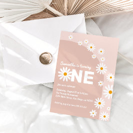 Invitación Chica del Boho rosa Daisy Primer cumpleaños