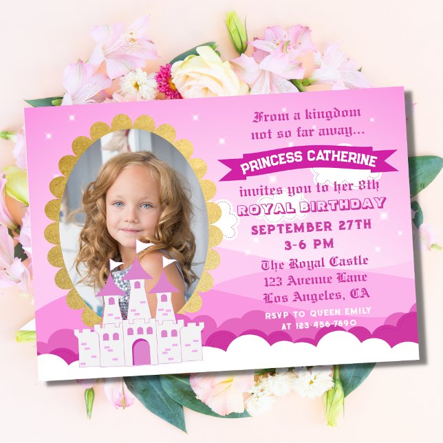 Invitación Chica del Castillo de la Princesa Real Rosa Cumple (Subido por el creador)