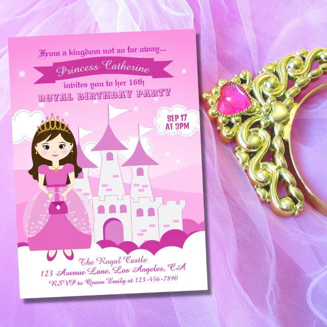 Invitación Chica del Castillo de la Princesa Real Rosa Cumple (Subido por el creador)