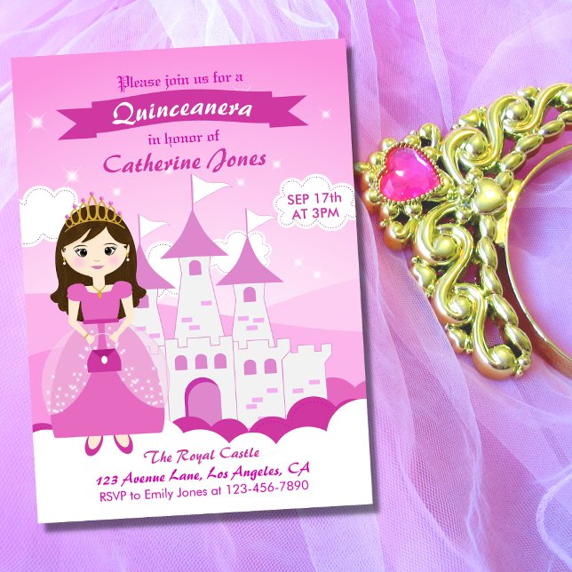 Invitación Chica del Castillo de la Princesa Real Rosa Quince (Subido por el creador)