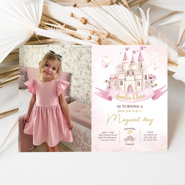 Invitación Chica del Castillo de la Princesa Rosa Fairytale (Subido por el creador)