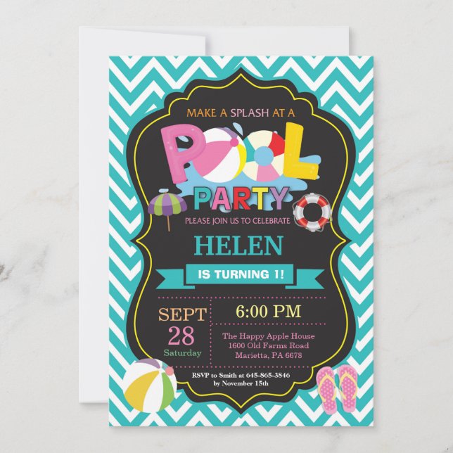 Invitación Chica del chapoteo de Splish de la aguamarina de (Anverso)