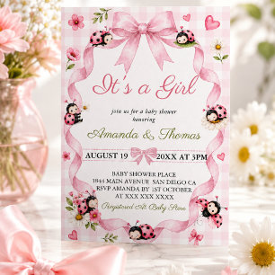 Invitación Chica del cumpleaños de LadyBug Rosa