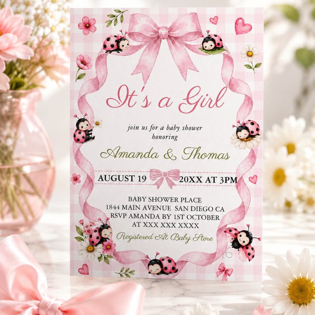 Invitación Chica del cumpleaños de LadyBug Rosa (Subido por el creador)