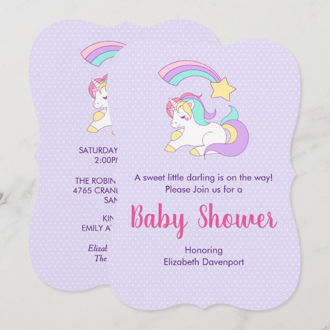 Invitación Chica del Cumpleaños del Unicornio con una Estrell (Anverso / Reverso)
