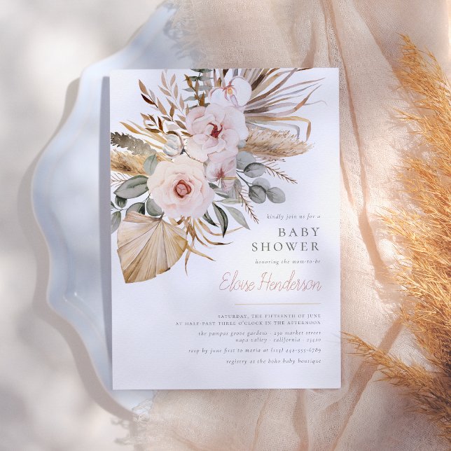 Invitación Chica del desierto Boho Bohemian de Pampas (Subido por el creador)