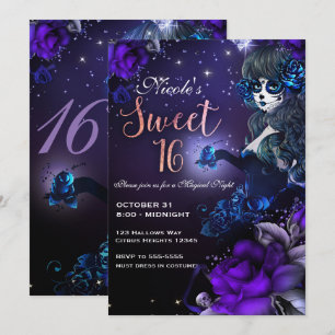 Invitación Chica del Día de Muertos Fiesta de Cumpleaños 16 A