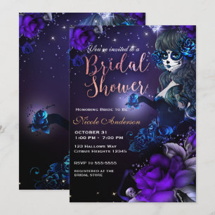 Invitación Chica del Día de Muertos Rosa Azul Despedida de So