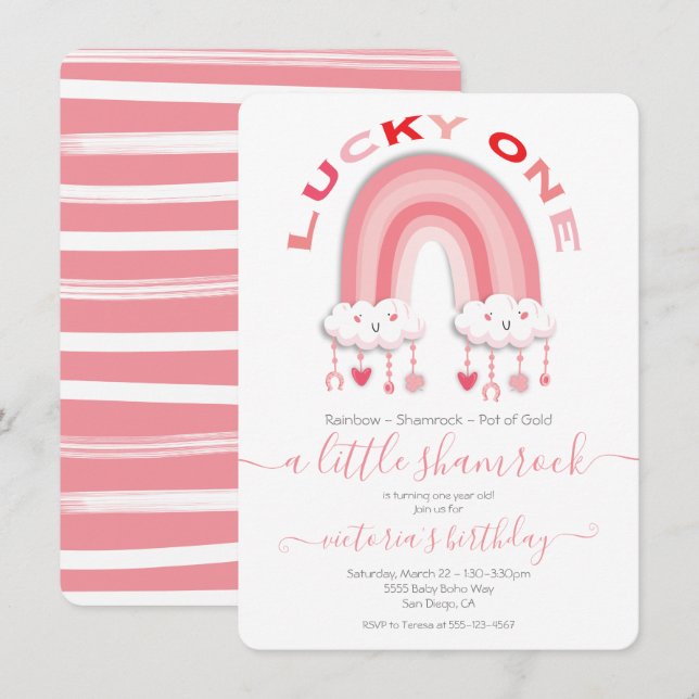 Invitación Chica del Día de San Patricio primero cumpleaños a (Anverso / Reverso)