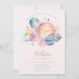 Invitación Chica del espacio exterior Planetas de cumpleaños