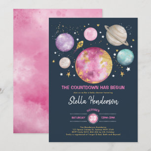 Invitación Chica Del Espacio Ultraterrestre Baby Shower Moon