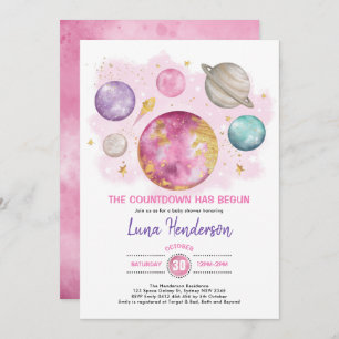 Invitación Chica del espacio ultraterrestre Baby Shower Moon