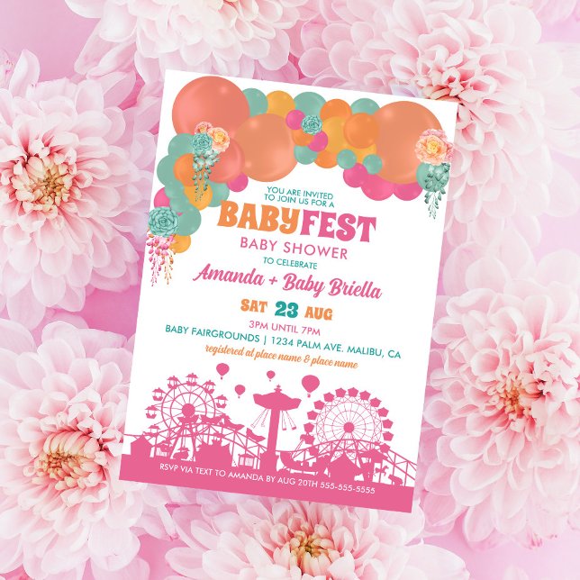Invitación Chica del Festival de Globos y Flores Baby Shower (Subido por el creador)