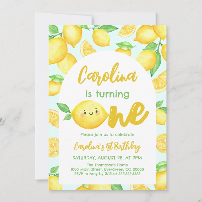 Invitación Chica del Fiesta de cumpleaños Lemon 1Foto (Anverso)