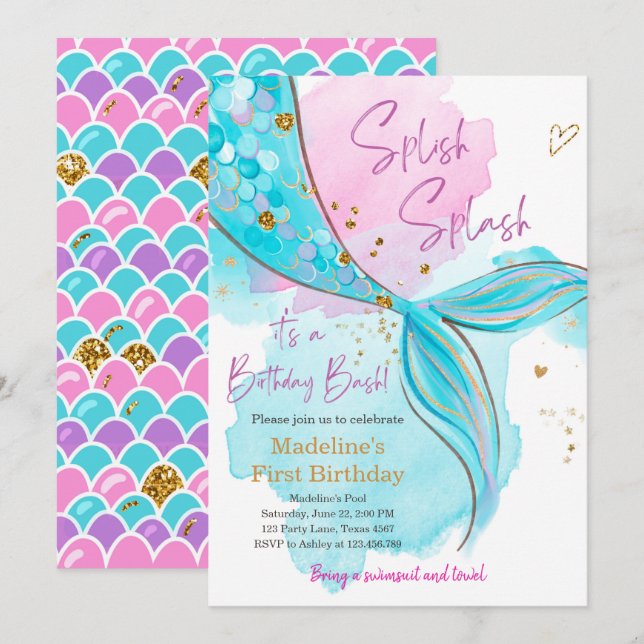 Invitación Chica del Fiesta de la piscina de escisiones de si (Anverso / Reverso)