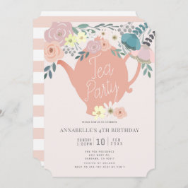 Invitación Chica del Fiesta del té con sabor rosado Cumpleaño