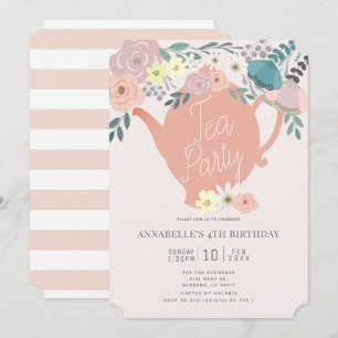 Invitación Chica del Fiesta del té con sabor rosado Cumpleaño