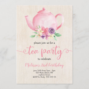 Invitación Chica del Fiesta del té Cumpleaños Rústica de la a