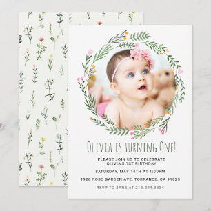 Invitación Chica del Jardín de Flores Silvestres 1er cumpleañ