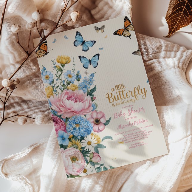 Invitación Chica del Jardín Rosa de Mariposa Baby Shower (Subido por el creador)