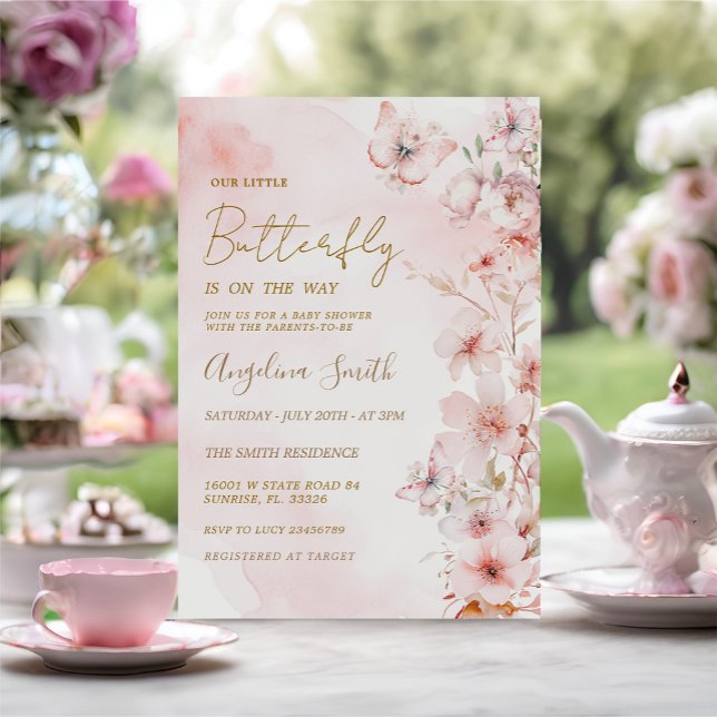 Invitación Chica del Jardín Rosa de Mariposa Baby Shower (Subido por el creador)