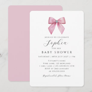 Invitación Chica del lazo rosa bonito Baby Shower