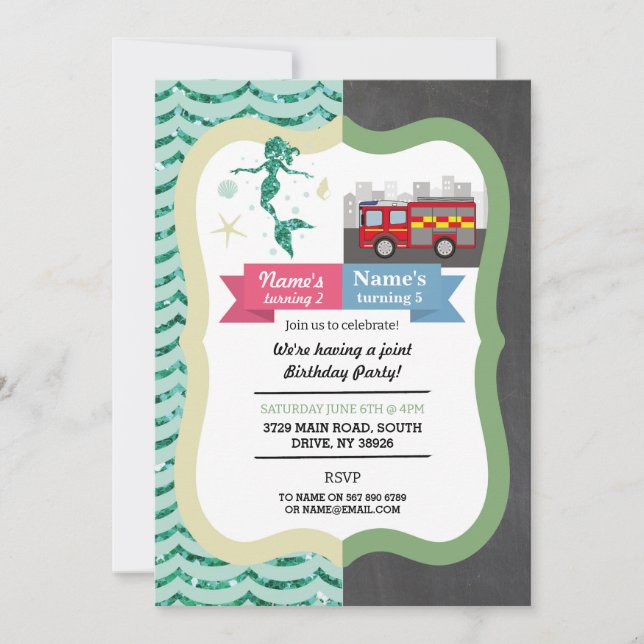 Invitación Chica del niño de la articulación de la sirena y e (Anverso)