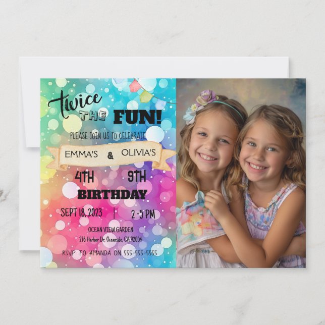 Invitación Chica del niño fotográfico de cumpleaños combinado (Anverso)