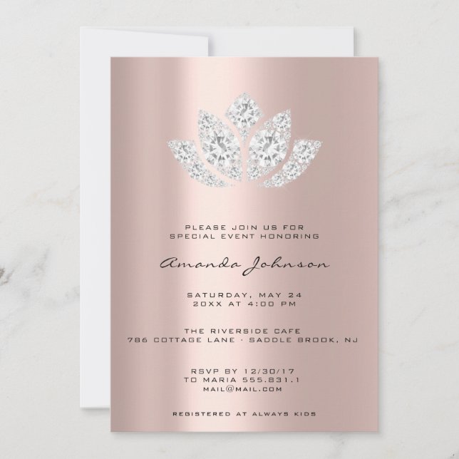 Invitación Chica del niño Rosa de goteo de oro de LotusGlitte (Anverso)