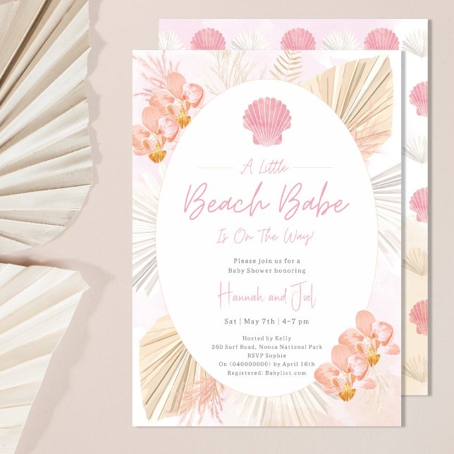 Invitación Chica del océano boho rosa caparazón de playa Baby (Subido por el creador)