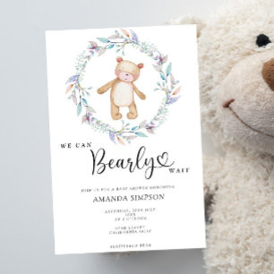 Invitación Chica del Oso Teddy Boho Rosa Oso Apenas Espera Ba